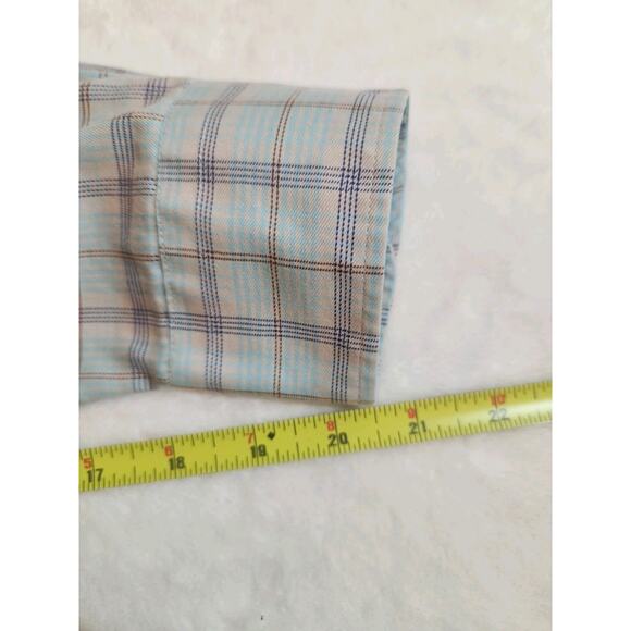 Overton Shirt Mens Large Blue Plaid Long Sleeve 100% Cotton Preppy Wrinkle Free - Picture 8 of 11